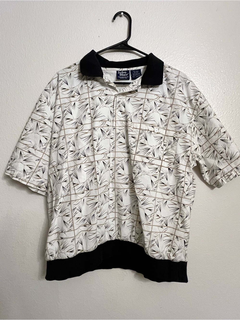 Blair White Geometric Polo with Black Collar and Hem